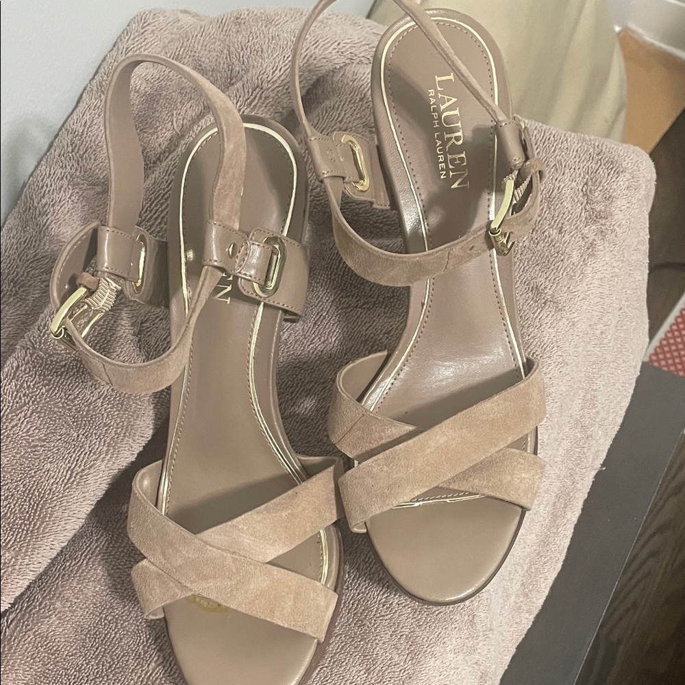 Lauren Ralph Lauren Tan Leather Sandals with Buckle Closure